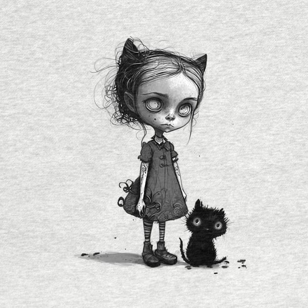 Little Girl with black Cat by pxdg